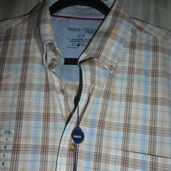 Khaki’s by Denver Hayes  Short Sleeve Plaid Button front Shirt Sz L - Picture 3 of 10